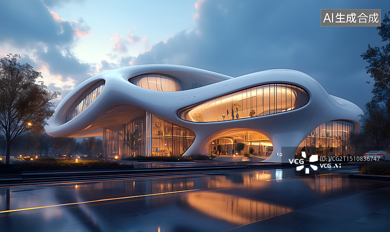 【AI数字艺术】科幻未来感别墅图片素材