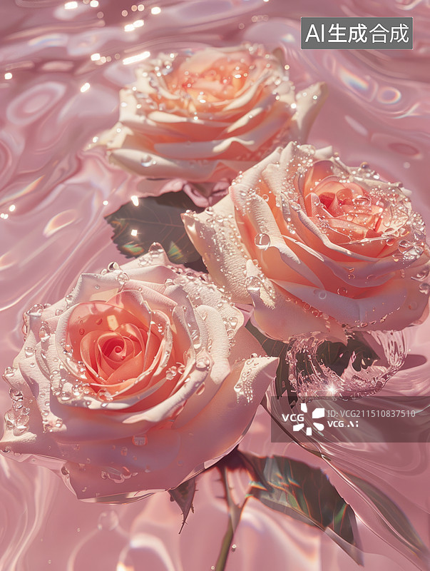 【AI数字艺术】水中的玫瑰花图片素材