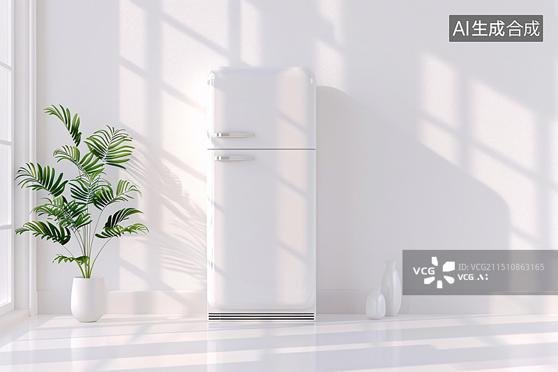 【AI数字艺术】简约时尚现代厨房空间配有柜台冰箱场景插图图片素材