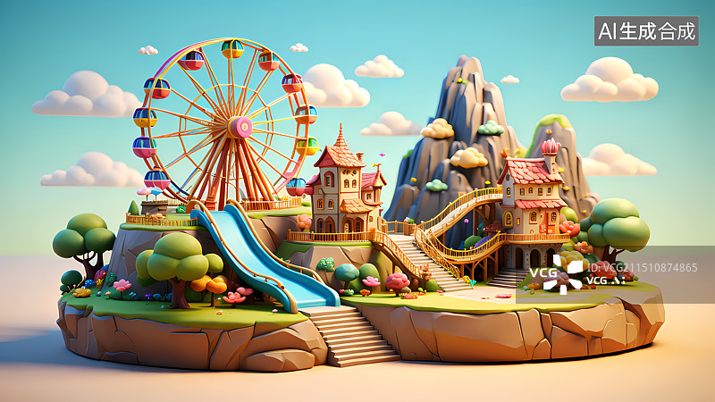 【AI数字艺术】游乐园三维插画图片素材