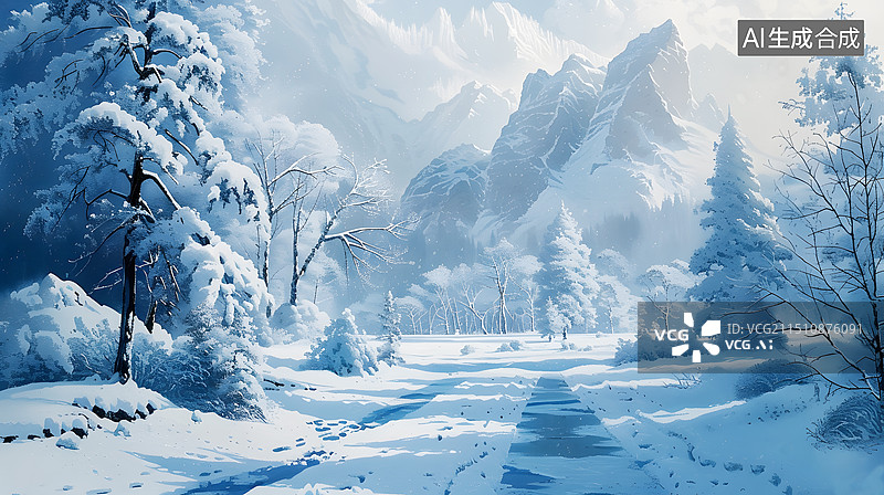 【AI数字艺术】AIGC：小雪节气背景，雪山、雪景、雪地冬天户外风景背景壁纸图片素材