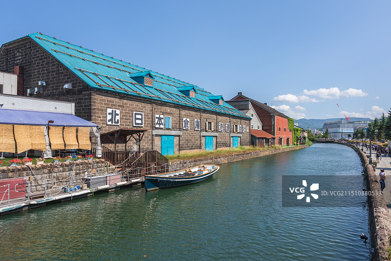 日本北海道小樽运河沿岸建筑日景图片素材