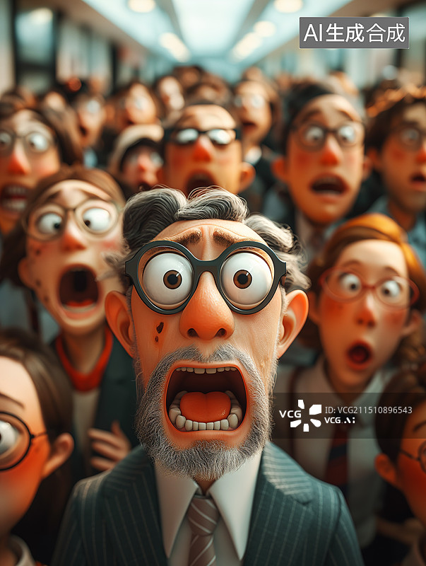 【AI数字艺术】一群3D卡通惊讶愤怒的人群图片素材