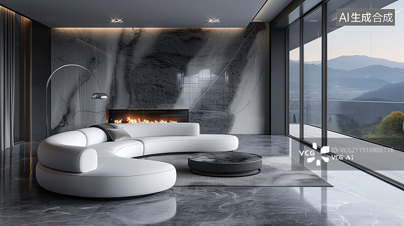 【AI数字艺术】3D现代简约风客厅沙发空间装修设计效果图图片素材
