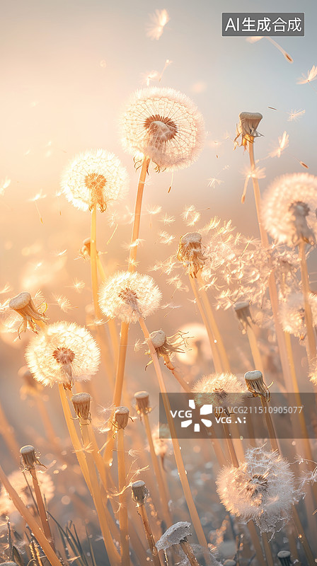 【AI数字艺术】阳光下黄色背景蒲公英图片素材