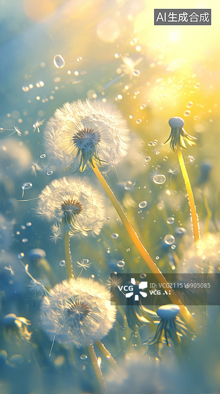 【AI数字艺术】阳光下黄色背景蒲公英图片素材