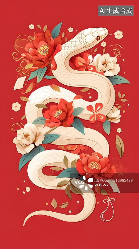 【AI数字艺术】春节蛇年插画图片素材