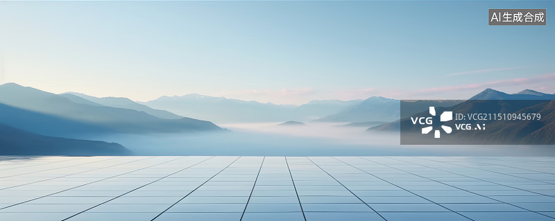 【AI数字艺术】晨雾山景自然风光与广场地面平台图片素材
