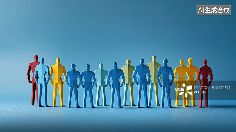 【AI数字艺术】多彩剪影团队列阵图片素材
