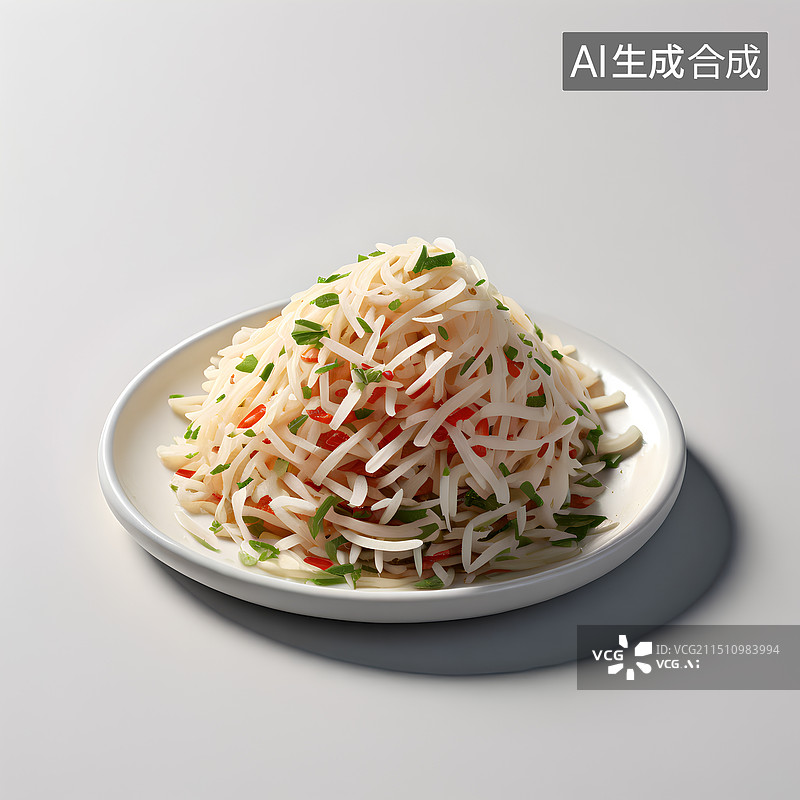 【AI数字艺术】白色背景下盘子里食物的特写镜头图片素材
