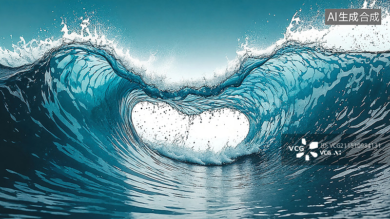 【AI数字艺术】海浪中的心形瞬间图片素材