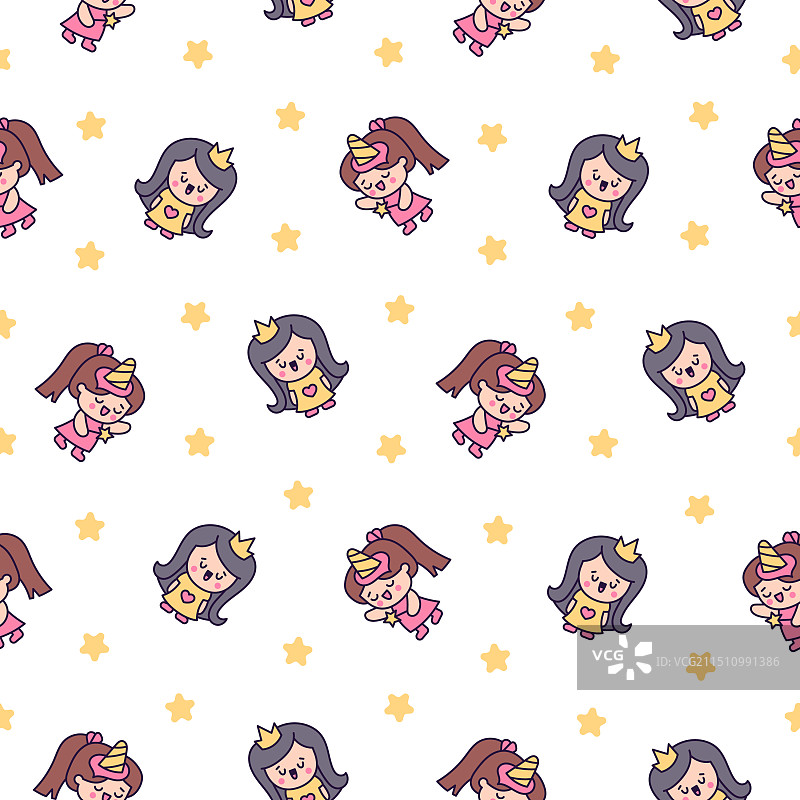 可爱卡通小女孩无缝图案图片素材