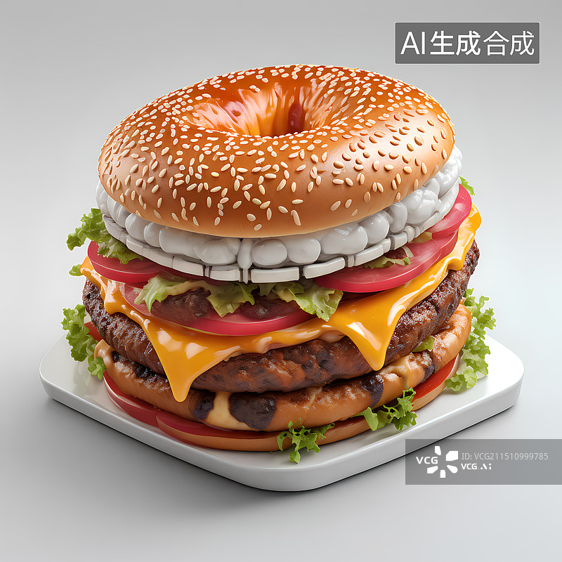 【AI数字艺术】白色背景下的汉堡模型图片素材