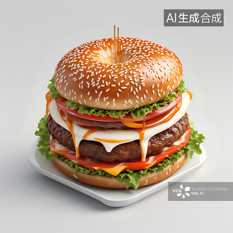 【AI数字艺术】白色背景下的汉堡模型图片素材