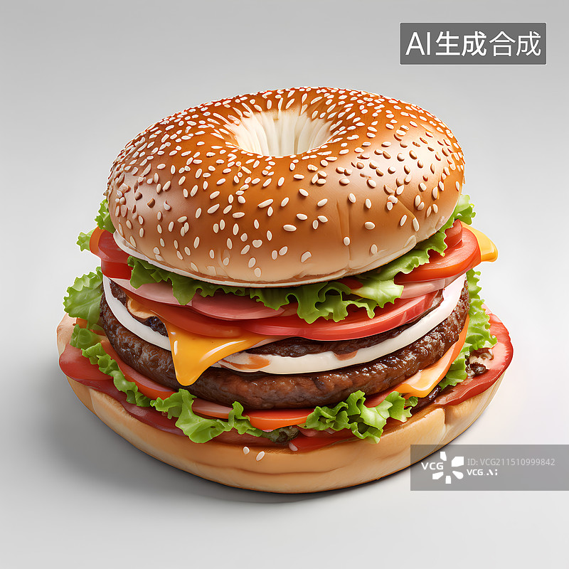 【AI数字艺术】白色背景下的汉堡模型图片素材