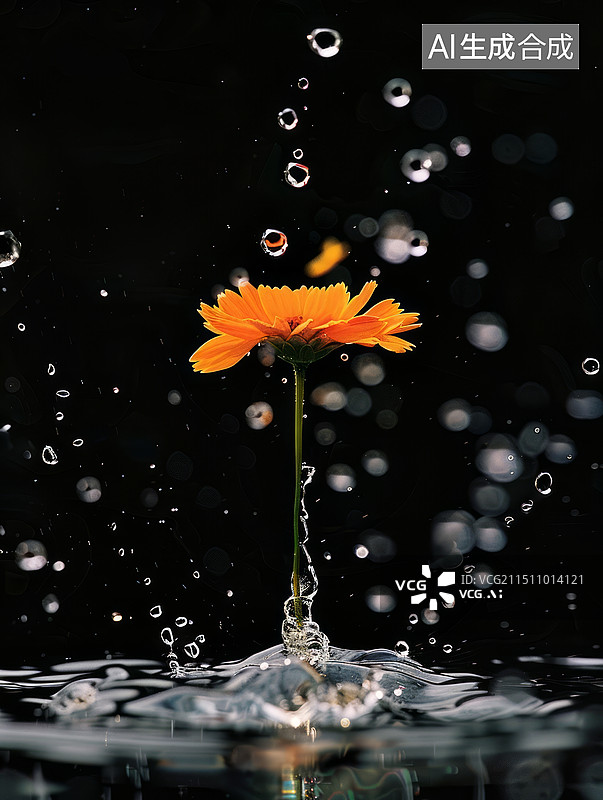 【AI数字艺术】金盏花落在水上图片素材