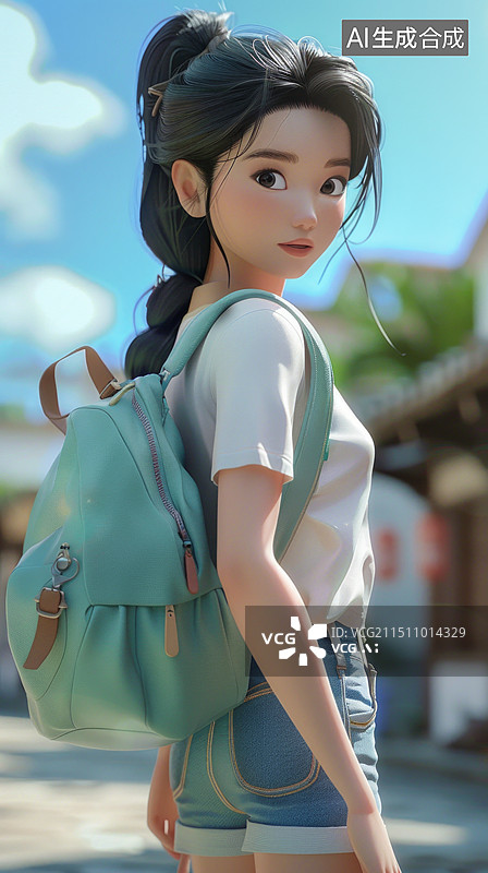 【AI数字艺术】背着书包的学生3D插画图片素材