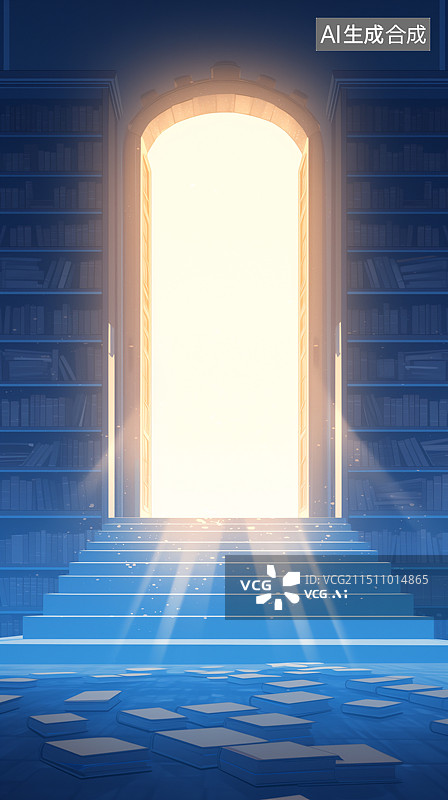 【AI数字艺术】图书馆里的知识大门图片素材