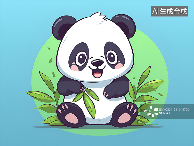 【AI数字艺术】蓝色背景下的熊猫宝宝和竹子图片素材