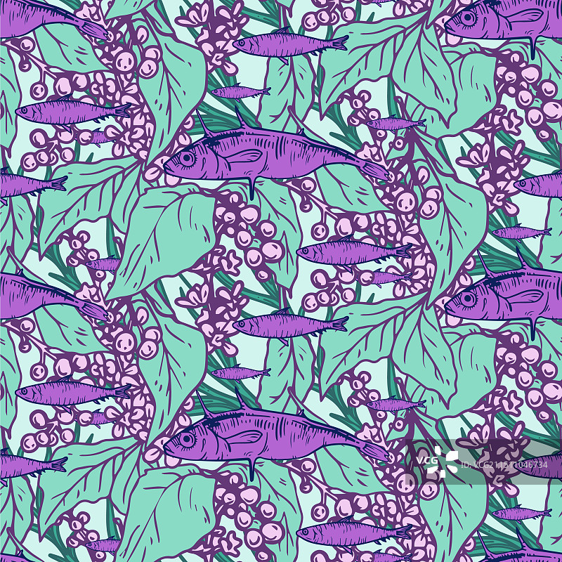 丁香色鸟樱鱼图案图片素材