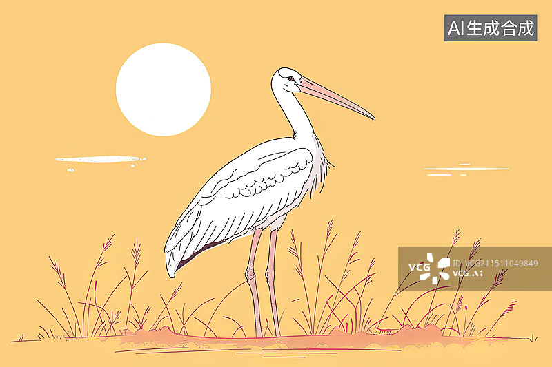 【AI数字艺术】候鸟栖息地中的东方白鹳图片素材