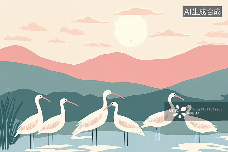 【AI数字艺术】候鸟栖息地中的东方白鹳图片素材