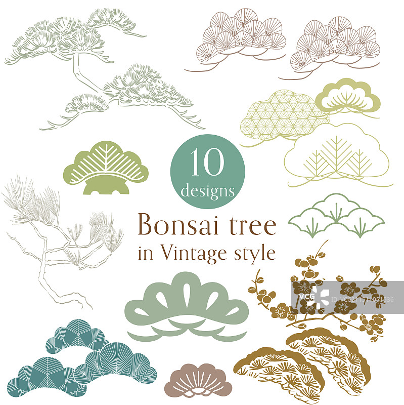 手绘绿棕色树枝合集图片素材