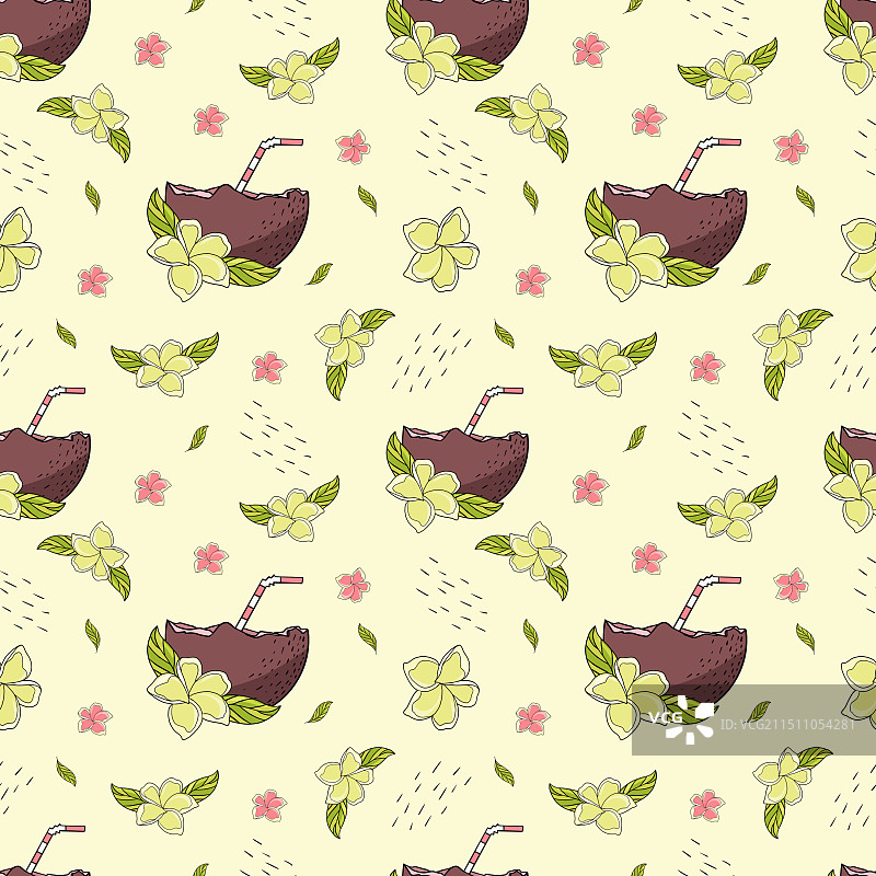 椰子鸡尾酒和鸡蛋花图案图片素材