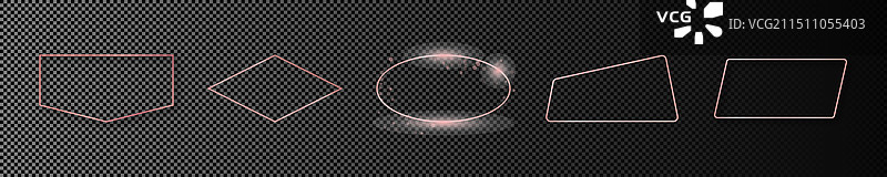 一组玫瑰金发光的不同几何图形图片素材