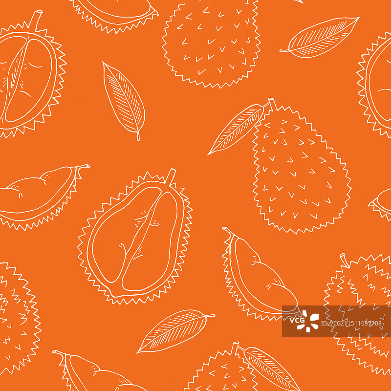 手绘涂鸦榴莲水果无缝图案图片素材