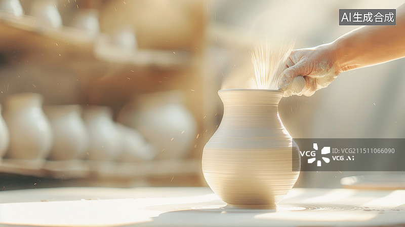 【AI数字艺术】陶艺工坊中的手工艺品图片素材