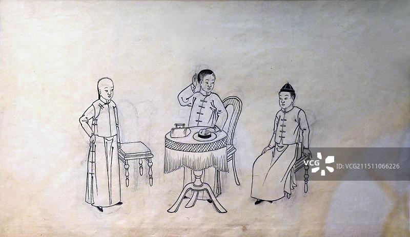 天津民间手工艺品——杨柳青年画《文明戏》（画稿）图片素材