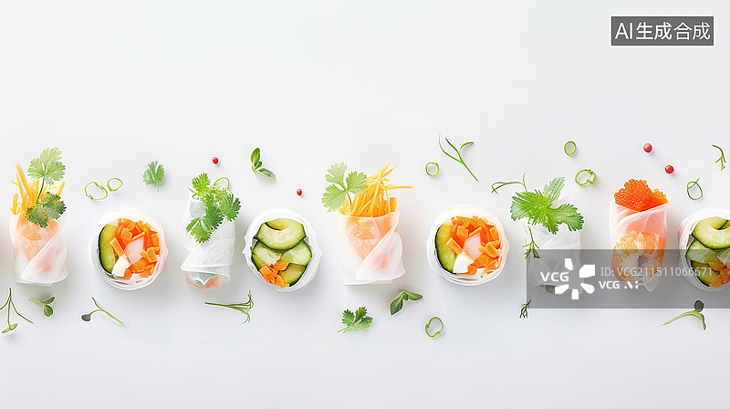 【AI数字艺术】新鲜春卷和蔬菜装饰图片素材