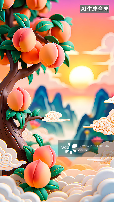 【AI数字艺术】桃子三维插画图片素材