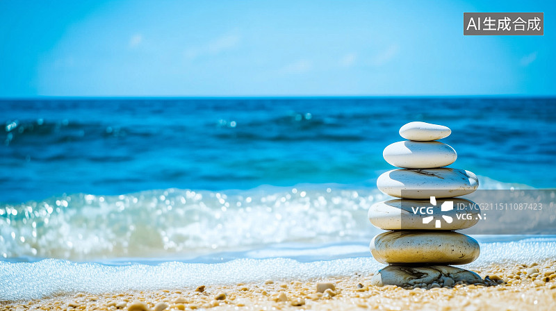 【AI数字艺术】海边禅意 风光 清新背景图片素材