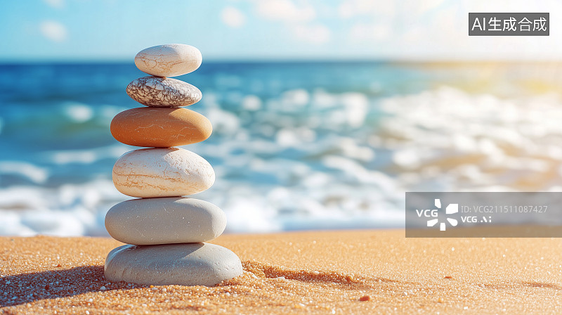 【AI数字艺术】海滩 石头 禅意图片素材