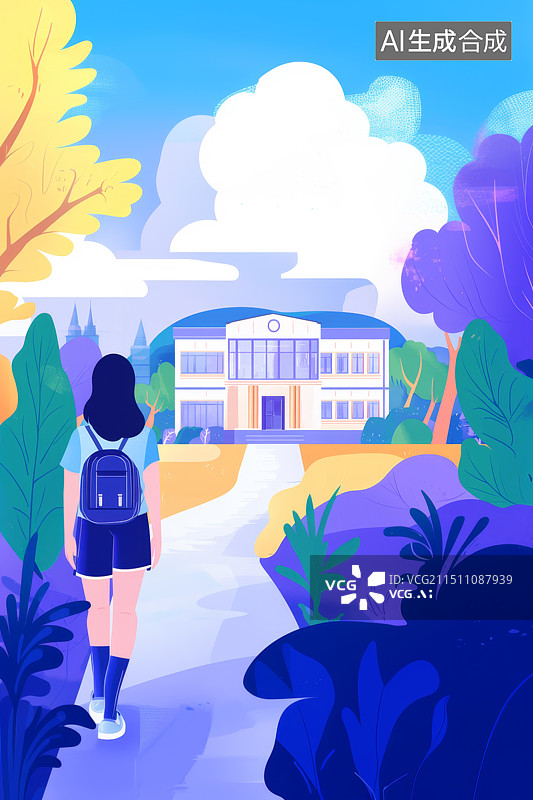 【AI数字艺术】秋天九月学生返校开学升学教育插画图片素材