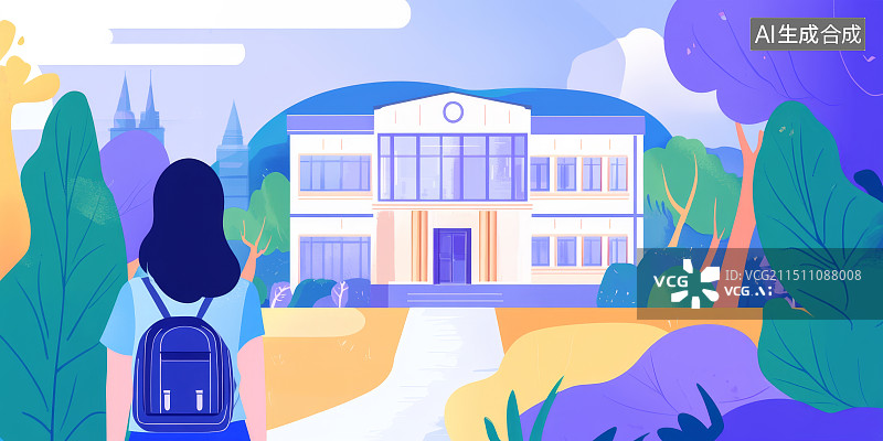 【AI数字艺术】秋天九月学生返校开学升学教育插画图片素材