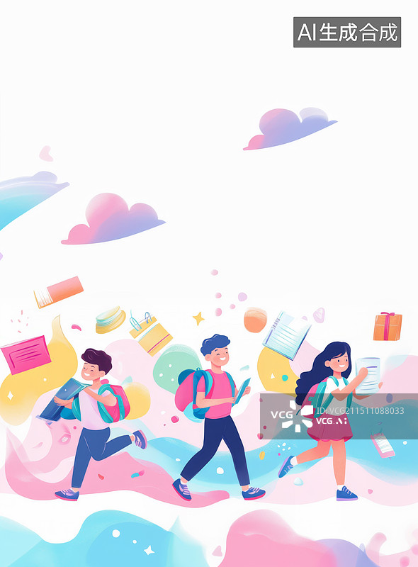 【AI数字艺术】秋天九月学生返校开学升学教育插画图片素材
