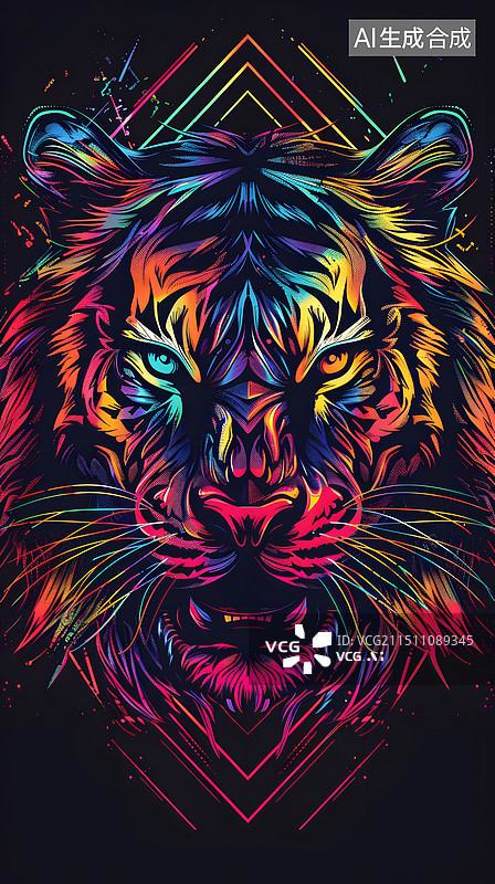 【AI数字艺术】虎生肖潮流涂鸦扁平插画图片素材