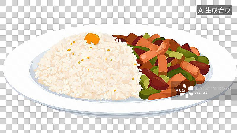 【AI数字艺术】手绘插画，一份简餐，便饭，便当，食堂，工作餐，扁平化风格，免抠元素图片素材