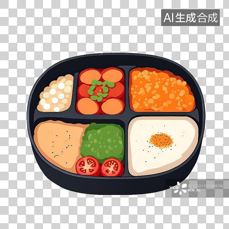 【AI数字艺术】手绘插画，一份简餐，便饭，便当，食堂，工作餐，扁平化风格，免抠元素图片素材