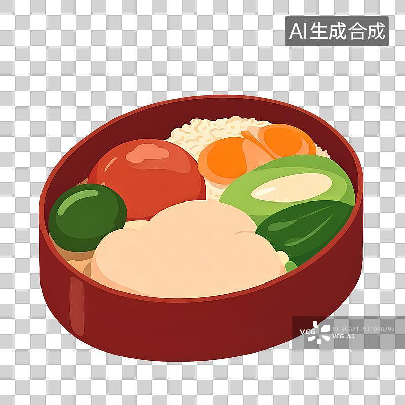 【AI数字艺术】手绘插画，一份简餐，便饭，便当，食堂，工作餐，扁平化风格，免抠元素图片素材