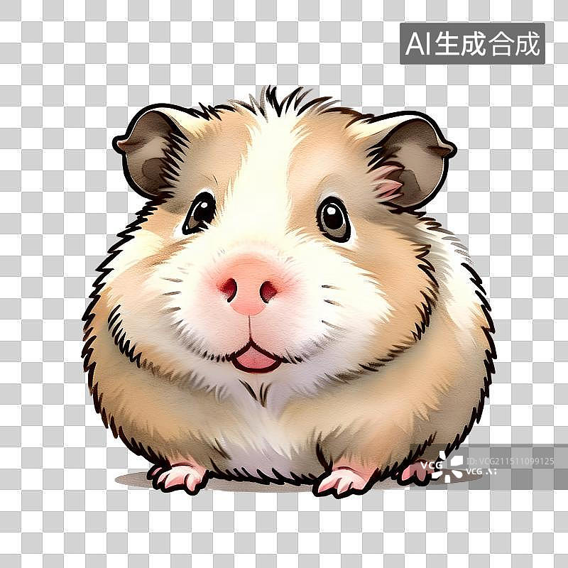 【AI数字艺术】手绘插画，可爱的天竺鼠，毛绒绒的豚鼠，荷兰猪，宠物，萌宠免抠元素图片素材