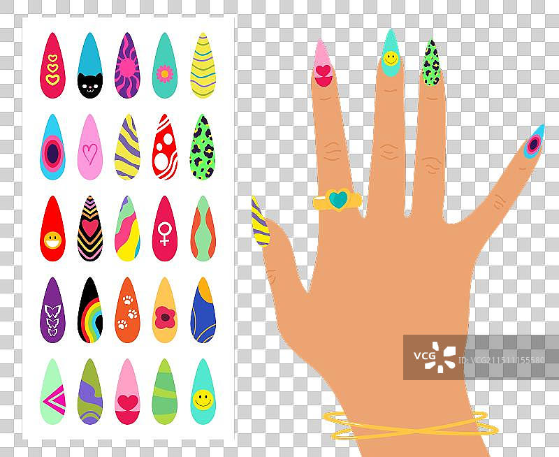 美甲设计艺术套装，色彩鲜艳图片素材