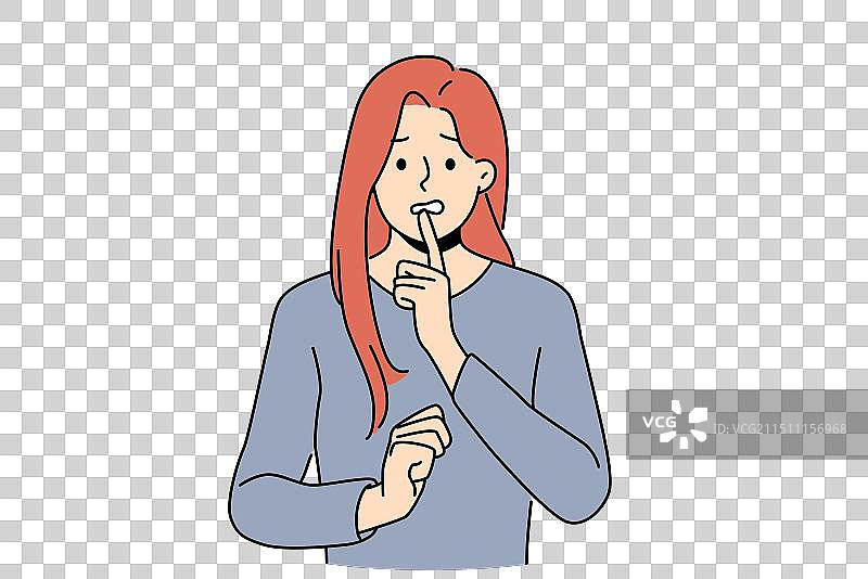 若有所思地摸着下巴的困惑女人图片素材