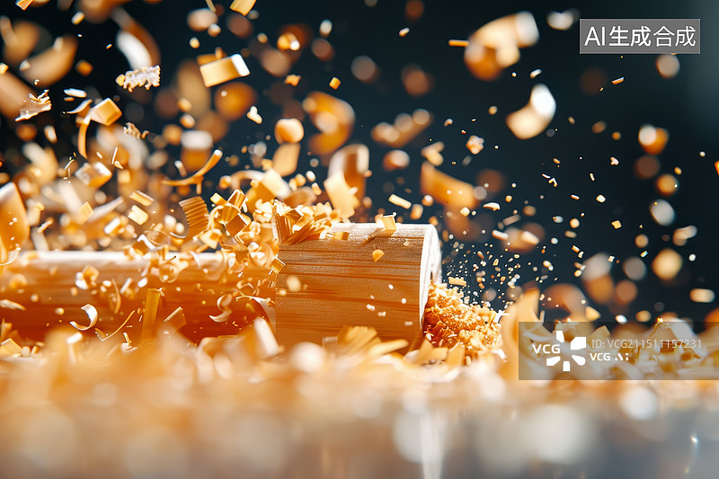 【AI数字艺术】木屑飞扬的木工细节图片素材