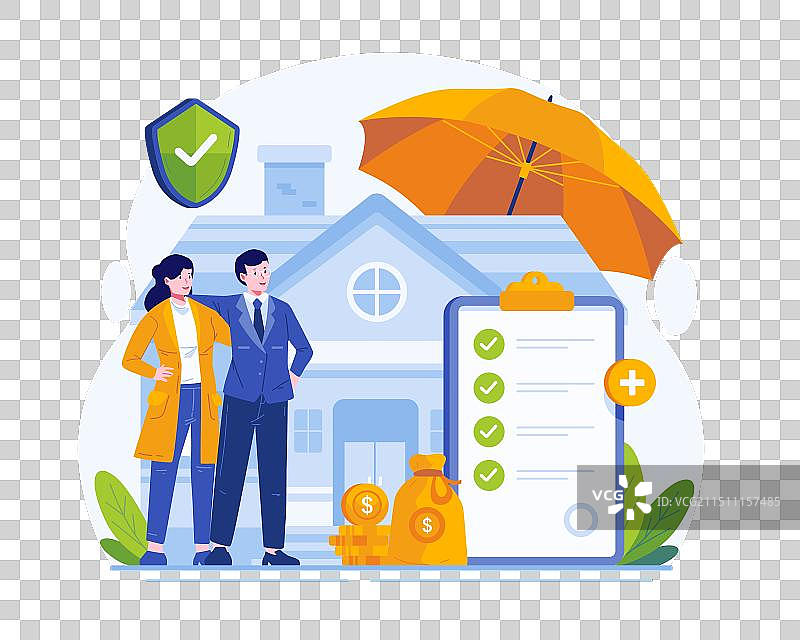 房屋保险：幸福的夫妇和房子图片素材