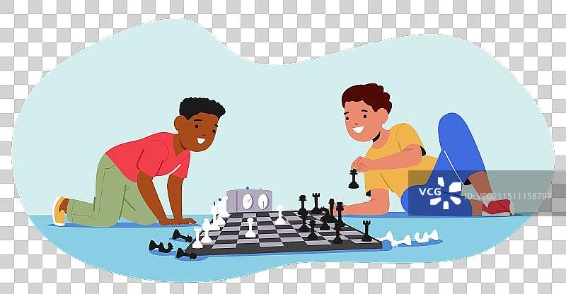 两个男孩专心致志地下棋图片素材