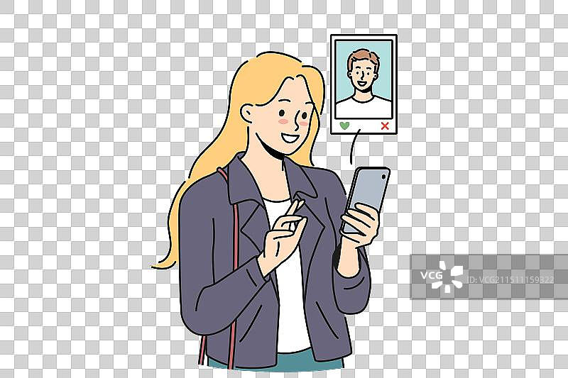 女人在手机上使用约会App图片素材
